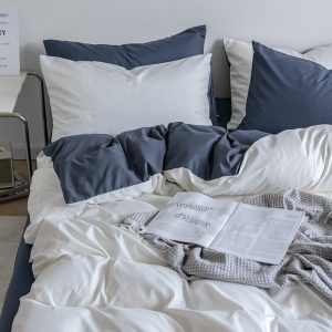 Solid Dual Color Washed Cotton Bedding Student 3/4 Pcs Sets Bed Set